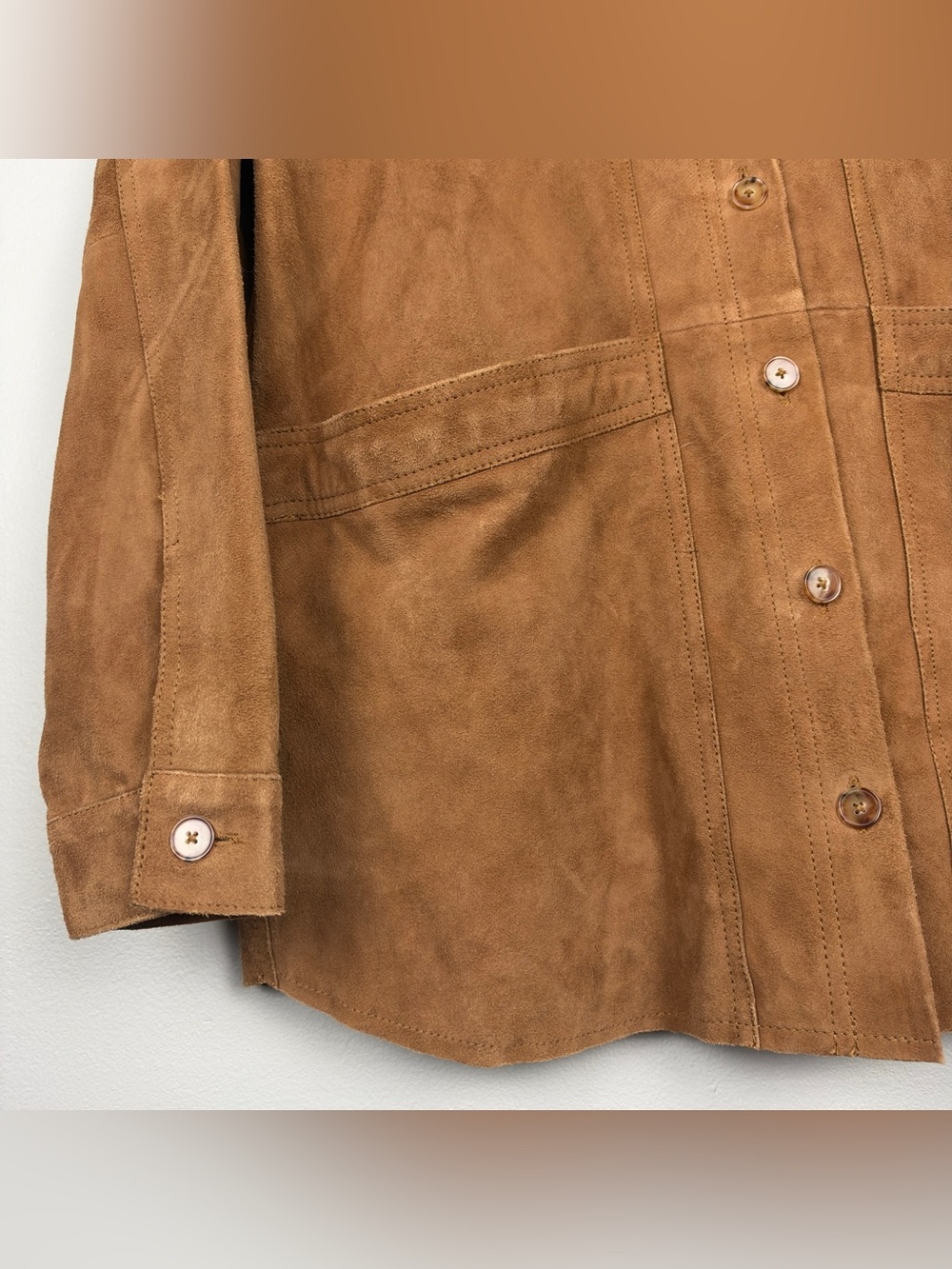 Sézane Will Suede Tan Goat Leather Button Jacket - Picture 5 of 7